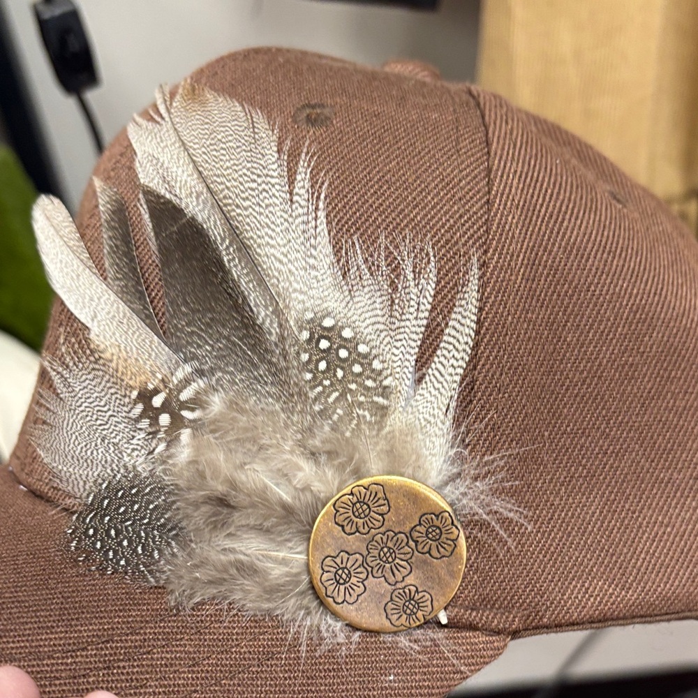 Brown Cap with Feather Accent - Picture 3 of 4